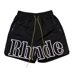 thumbnail for Marca de exportação transfronteiriça RHUDE carta 3M shorts esportivos casuais reflexivos para homens e mulheres calças de praia americanas de rua alta