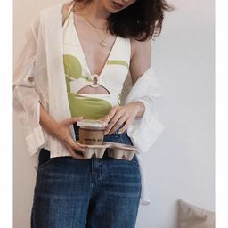 thumbnail for Retro Hong Kong style sexy one-piece hot girl deep V-neck green white swimsuit, female thin belly hot spring resort swimsuit