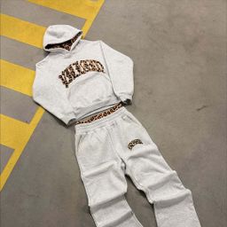 thumbnail for European and American Y2K leopard letter embroidery street casual trousers men's and women's versatile hooded sweatshirt sweatpants shorts set