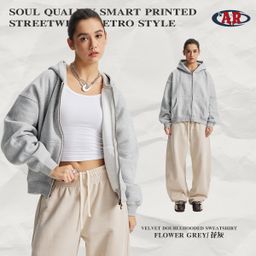 thumbnail for 2025 Fall/Winter BOXY Short Zipper Cardigan New Dropped Shoulder Loose Men's and Women's Hooded Fleece Sweatshirt Cross-border Factory