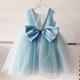 thumbnail for Children's dress, pink sweet backless bow, baby first birthday dress, puffy tulle girl princess dress