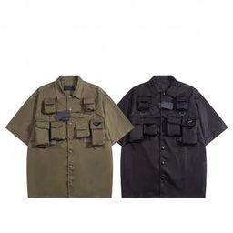 thumbnail for Metal triangle logo unisex nylon pocket casual loose long-sleeved shirt