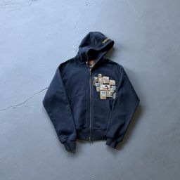 thumbnail for High quality Derschutze cross-border American street vintage embroidery gallery cardigan hooded sweatshirt trendy jacket