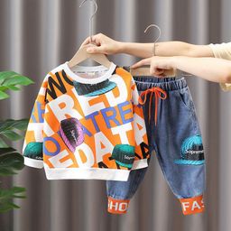 thumbnail for Boys' autumn suits, foreign casual wear, children's spring and autumn sweatshirts, two-piece sets, trendy children's clothes wholesale, one dropship