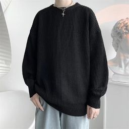 thumbnail for Autumn and winter solid color inner sweater men's base knit sweater 2024 trend casual top round neck loose and versatile thread