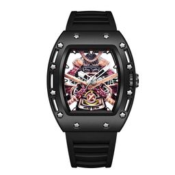 thumbnail for New Foreign Trade Cross-Border Barrel-Shaped Watch Large Dial Black Warrior Luminous Waterproof Hollow Quartz Watch Men's Watch
