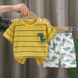 thumbnail for Children's Short-sleeved suit Cotton Girls' Summer Wear Boys T-shirt Baby Baby's Clothes Korean Style Children's Wear Shorts Sports