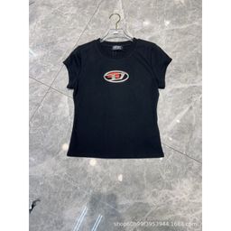 thumbnail for 24 Summer New Niche Design American Spice Girl Chest Letter Cut-out Slim Short-Sleeved Shirt