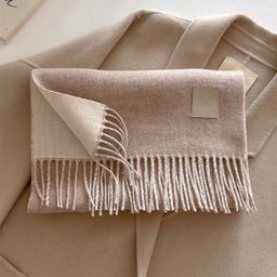 thumbnail for Multi-Color Tassel Wool Blend Scarf for Autumn and Winter Warmth and Cold Protection, Versatile Soft Pure Color Scarf, Unisex