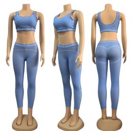 thumbnail for Y9006 European and American Cross-Border Women's Clothing Summer New Style Letter Fashion Yoga Sports Casual Two-Piece Set