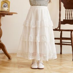 thumbnail for Manufacturer wholesale girls skirt summer children's cake princess dress children girls lace white long skirt