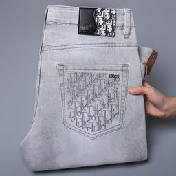 thumbnail for 2025 New High-End Men's Jeans Spring and Summer Thin Stretch Slim Fit Brand Embroidered Premium Gray Pants