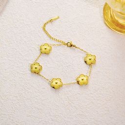 thumbnail for Pulseira de flor de cinco folhas de trevo de aço titânio, moda simples, versátil, luxo leve, joias de madrepérola dupla face de alta qualidade, atacado