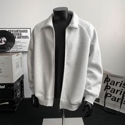 thumbnail for 重磅立领夹克外套男秋冬款美式高街宽松开衫开衫卫衣春季百搭上衣