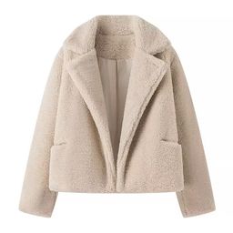 thumbnail for European and American Women's Clothing for Autumn and Winter Ins Imitation Lamb Wool Jacket Lapel Warm Fashion Lazy Style Cotton-padded Jacket