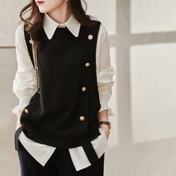 thumbnail for 2026 Spring and Autumn Season Round Neck Pullover Stylish Casual Fashion Button Knitted Vest Sweater Women's Outerwear