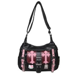 thumbnail for Niche Millennial Hot Girl Handbag Fashionable New Y2K Cool Girl Kitty Cat Black Pink Contrast Color Crossbody Bag