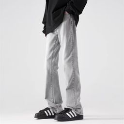 thumbnail for American-style Washed Smoke Grey Stretch Jeans Men&#039s and Women&#039s Heavy Loose Straight Casual Pants cleanfit Pants