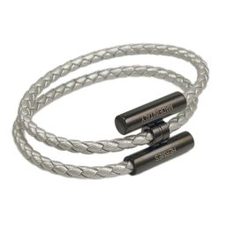 thumbnail for Cross-border European and American hot-selling stainless steel bracelet H family leather weaving color variety geometric style light luxury style design sense