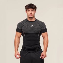 thumbnail for Camiseta masculina GYM'SHARK para fitness, casual, versátil, para corrida, de secagem rápida, respirável, com compressão, manga curta, estilo musculoso.