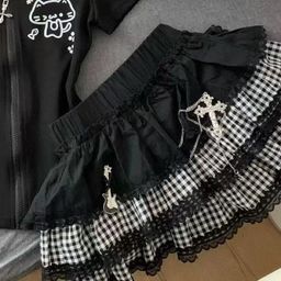 thumbnail for Harajuku Y2K Lace Sexy Cake Dark Punk Fluffy Versatile Skirt Subculture Splicing Plaid Skirt
