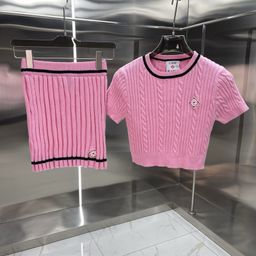 thumbnail for European and American foreign trade casa Casablanca knitwear sweater short sleeve jacquard cardigan polo shirt couple shorts set