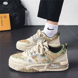 thumbnail for Sapatos masculinos outono novos sapatos de lona respirável para estudantes masculinos na moda versátil tênis branco de sola grossa esportes pai sapatos