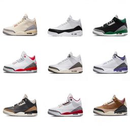 thumbnail for Fábrica de exportação de calçados Putian, atacado Jordan AJ3 Joe 3 tênis de basquete masculino antiderrapante com almofada de ar vermelha chama de cimento branco.