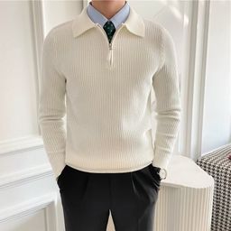 thumbnail for Design Sense Lapel Knitwear Men&#039s POLO Half Zipper 22 Autumn and Winter New Korean Loose Heavy Sweater T-shirt