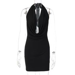 thumbnail for European and American cross-border women's wear 2026 new solid color halter deep V-neck backless sexy fitted hip-hugging dress wholesale