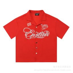 thumbnail for Trendy Foreign Trade Brand Mixed Emotion New Letter Embroidery Rhinestone Loose Shorts Unisex Couple Short-Sleeve T-Shirt