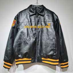 thumbnail for Porsche racing jacket co-branded James car motorcycle heavyweight micro chapter embroidered men's and women's vintage leather jacket