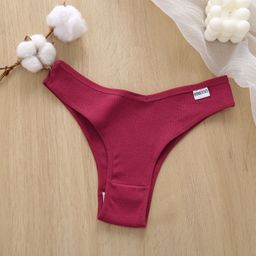 thumbnail for Cross-Border Popular Underwear Women's Threaded Cotton V-Waist Vertical Pattern Comfortable Mid-Waist Comfortable Women's Underwear Briefs