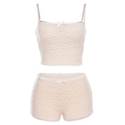 thumbnail for INS European and American Style 2023 Summer New Women's Fashion Suspenders Lace Small Vest Slim High Waist Shorts Set