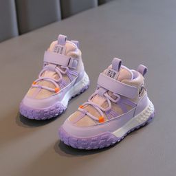 thumbnail for Children&#039;s Shoes Fleece-Lined Mid-Top Sports Shoes 2024 Winter New Girls Soft-Soled Two-Cotton Casual Shoes Boys Running Shoes