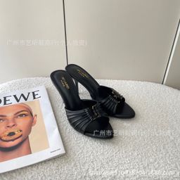 thumbnail for 2025 spring new high stiletto heels pleated metal buckle pointed open toe sandals sexy stiletto women's shoes