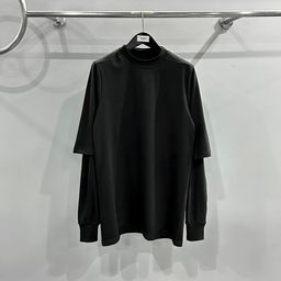 thumbnail for SUBHUMAN Men's Early Fall 2025 Knitted Two-Piece Design Double-Layer Solid Color Stitching Loose Long Sleeve T-Shirt