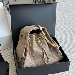 thumbnail for 25C Retro Suede Quilted Hobo Drawstring Chain Bucket Bag Fashionable Large Capacity Single Shoulder Underarm Hippie Women's Bag