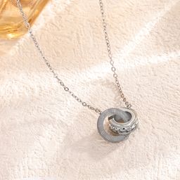 thumbnail for Japanese and Korean Explosive Roman Numerals Double Ring Full Diamond Titanium Steel Necklace Women's Light Luxury All-match Clavicle Chain Cyber Celebrity Three-piece Set