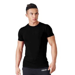 thumbnail for European Size Solid Color Fitness Men&#039s Crewneck Sports Cotton T-shirt Muscle Short-sleeved Non-sleeved