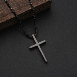 thumbnail for European and American Titanium Steel Cross Necklace Men and Women Couple Pendant Collarbone Chain Simple Accessories Mid-length All-match Woolen Chain