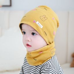 thumbnail for 秋冬季儿童帽子围脖两件套装a类纯棉婴幼儿防风脖套宝宝保暖胎帽