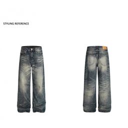 thumbnail for Vintage Foreign Trade Hot Girl Culture Yabi Punk Straight Low-Waist Flared Denim Pants with Embroidery and Drape Effect