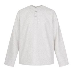 thumbnail for Heavyweight brushed Henry Collar long-sleeve T-shirt for men, loose and warm inner top, autumn/winter solid color base shirt trendy