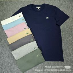 thumbnail for New Foreign Trade Crocodile Small Logo Embroidery Women&#039s Round Neck Short-Sleeve Pure Cotton Casual Men&#039s Sweatshirt Versatile Base Shirt T-Shirt Trendy