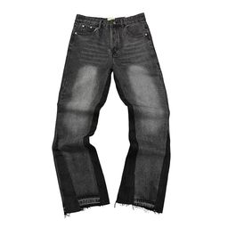 thumbnail for GA wholesale cross-border foreign trade trendy brand denim horn washing and distressed splicing men's and women's jeans