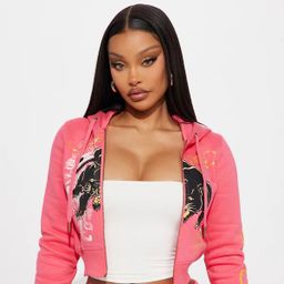 thumbnail for American vintage Black Panther print cropped hoodie set, hot girl waist-baring wide-leg pants two-piece wholesale