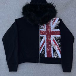 thumbnail for Europe and the United States wholesale ins fur collar print zipper sweatshirt long sleeve pullover hoodie retro jacket street trend y2k