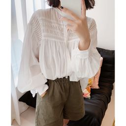 thumbnail for Early Spring New Soft Cotton Loose Elegant Lightweight Comfortable French Retro Elegant High JI Lantern Sleeve Shirt