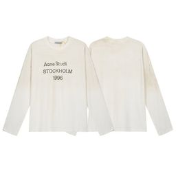 thumbnail for Trendy Brand Washed and Distressed Letter Print High Street Long-Sleeve Loose-Fitting Unisex Couple Cross-Border T-Shirt